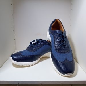 Marc Joseph New York Leonard St men's navy pebble leather denim shoes SZ 9.5